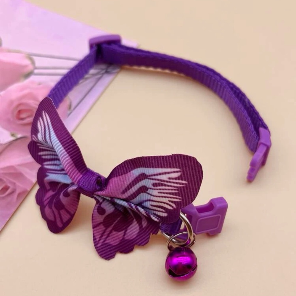 🦋 Adorable Colorful Pastel Pink Butterfly Bell Doggy Dog Or Kitty Cat Collar